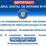 FORMULAR DIGITAL DE INTRARE ÎN ROMÂNIA DIN DATA DE 20 DECEMBRIE 2021